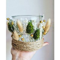 Windlicht Mit Trockenblumen - Spring- Teelicht Kerzenhalter Kerzenständer Im Glas -Geschenk Idee Tischdeko Boho Style von PiviDesign