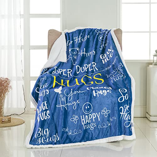 Hugs Blanket – Super weiche Decke mit positiver Energie Liebe Hoffnung | Mut Healing Inspirational perfekte Pflege Decke | Gute Besserung Geschenk für Frauen Männer Patienten (klassisches Blau von Piwaka