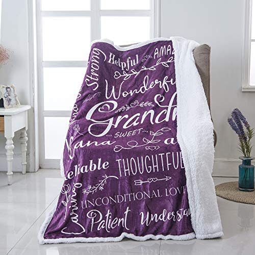 Piwaka Wunderbare Oma-Überwurfdecke. Wickeln Sie Ihre Oma mit Liebe und inspirierenden Worten Dieser personalisierten Decke und Schmusetuch für Großmutter (Blaugrün, Violett, Sherpa) von Piwaka