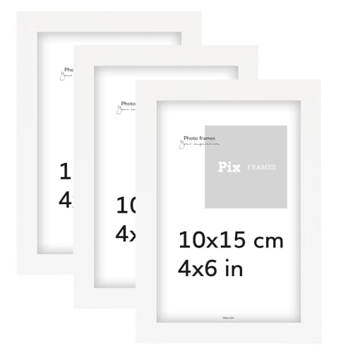 Pix FRAMES 3er Bilderrahmen Set 10x15 cm - Holzrahmen für Foto - Rahmen mit Scheiben aus acrylglas - Rahmen zum Aufhängen und Aufstellen - Modern Photo Frame - Weiß von Pix FRAMES