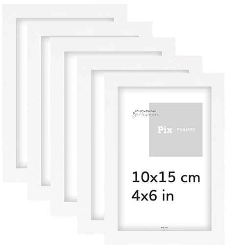 Pix FRAMES 5er Bilderrahmen Set 10x15 cm - Holzrahmen für Foto - Rahmen mit Scheiben aus acrylglas - Rahmen zum Aufhängen und Aufstellen - Modern Photo Frame - Weiß Pix FRAMES 5er Bilderrahmen Set 10x15 cm - Holzrahmen für Foto - Rahmen mit Scheiben aus acrylglas - Rahmen zum Aufhängen und Aufstellen - Modern Photo Frame - Weiß von Pix FRAMES