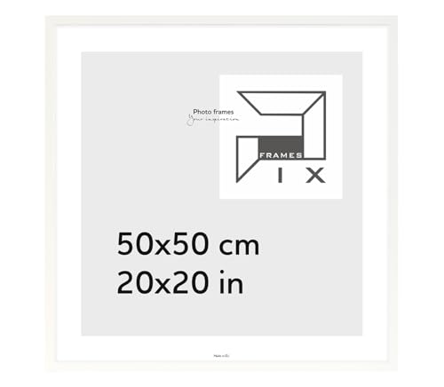 Pix FRAMES Bilderrahmen 50x50cm - Holzrahmen für Foto - Rahmen mit Scheiben aus acrylglas - Rahmen zum Aufhängen - Modern Photo Frame - Weiß von Pix FRAMES