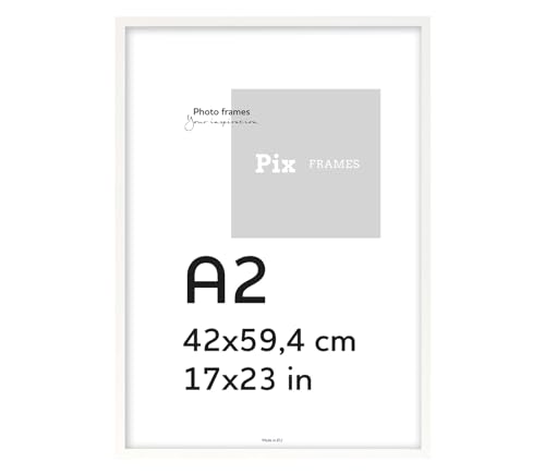Pix FRAMES Bilderrahmen A2, 42x60 cm - Holzrahmen für Foto - Rahmen mit Scheiben aus acrylglas - Rahmen zum Aufhängen - Modern Photo Frame - Weiß von Pix FRAMES