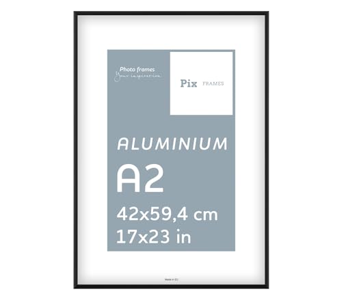 Pix FRAMES Bilderrahmen A2- Fotorahmen aus Aluminium - Scheiben aus acrylglas - Bilderrahmen zum Vertikalen und Horizontalen Aufhängen - Metallrahmen - Alu-Bilderrahmen - Frame - Schwarz - 42x59,4 cm von Pix FRAMES