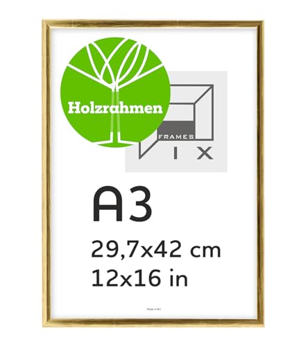 Pix FRAMES Bilderrahmen A3 - Fotorahmen aus Holz - Rahmen mit Scheiben aus acrylglas - Rahmen zum Aufhängen - Modern Photo Frame - 29,7x42 cm - Gold Pix FRAMES Bilderrahmen A3 - Fotorahmen aus Holz - Rahmen mit Scheiben aus acrylglas - Rahmen zum Aufhängen - Modern Photo Frame - 29,7x42 cm - Gold von Pix FRAMES