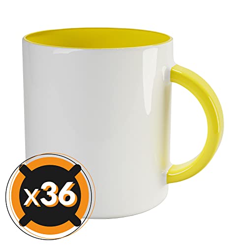 PixColor - 36 weiße Keramik-Sublimationstassen mit gelber Innenseite | 350 ml Fassungsvermögen (11 oz) | Kategorie AAA | mikrowellen- und spülmaschinenfest von PixColor