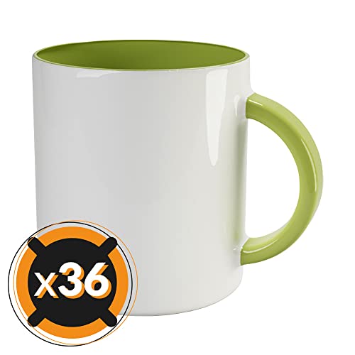PixColor - 36 weiße Keramik-Sublimationstassen mit hellgrüner Innenseite | 350 ml Fassungsvermögen (11 oz) | AAA | Mikrowellen- und spülmaschinengeeignet | Cricut von PixColor