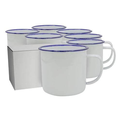 PixColor - Packung mit 12 Metall-Sublimationstassen mit Henkel | blauer Rand | 350 ml Fassungsvermögen | AA-Qualität | Einzelverpackung mit jeder Tasse | by Club Náutico von PixColor