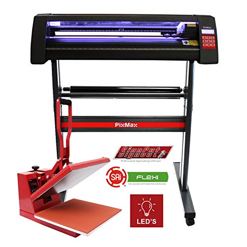 PixMax Vinyl Schneideplotter mit LED Folienplotter Schneideplotter Plotter inklusive 3 x Roland-Messer und 38cm Transferpresse inklusive Software im Set von PixMax