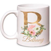 Personalisierte Becher Floral Gold Initial Name 11Oz. Mama Schwester Freund Muttertag, Geburtstag Geschenk Idee Mikrowelle Geschirrspüler Sicher von PixPrintUK