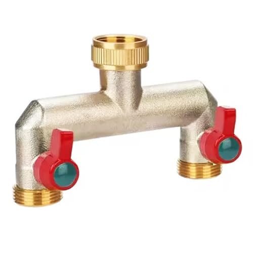 2-Wege Wasseranschluss Verteiler - 3/4 Zoll Wasserverteiler, 2-Wege aus vernickeltem Messing mit Kugelhähnen, T Stück Wasseranschluss Regulier und Absperrbar, Wasserhahn Gartenschlauch Adapter von Pixaro