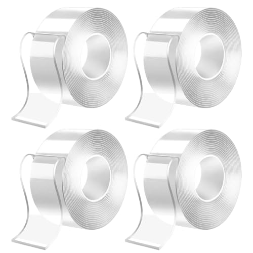 12M Doppelseitiges Klebeband Extra Starkes - 4 Rollen Doppelseitiges Klebeband Transparent Waschbares, Nano Tape Spurloses,Multifunktions Doppelklebeband, für Teppich Foto Poster von Pixaro