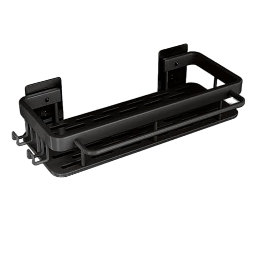 Spülbecken Organizer Schwarz - Küchen Organizer Selbstklebend mit Abflusspfanne und Seitenhaken,Spülbecken Organizer hängend,Haken Waschbecken Organizer Wand,für Küchenzubehör,Spülseife,Schwamm,Bürste von Pixaro