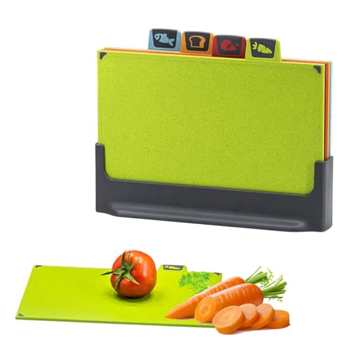 Weizenstroh Schneidebrett Set, 4 Stück Farbige Schneidebretter Wendbarer Griff Strukturiertes Design mit Ständer für Küchen, Saftrillen & Spülmaschinenfest Weizenstroh Schneidebrett Set, 4 Stück Farbige Schneidebretter Wendbarer Griff Strukturiertes Design mit Ständer für Küchen, Saftrillen & Spülmaschinenfest von Pixaro
