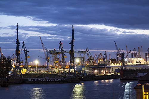 Hochwertige Fototapete - Containerhafen in Hamburg I Selbstklebende Vlies-Fototapete (300 x 200 cm) - Made in Germany von Pixblick