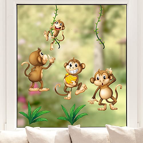 Pixblick Fenstersticker - Affen im Urwald für Ihr Kinderzimmer I Made in Germany I Wiederverwendbar von Pixblick