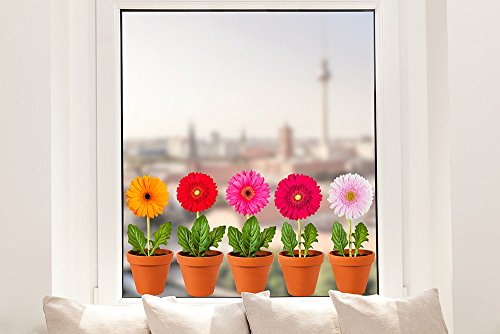 Pixblick Fenstersticker - Gerbera im Blumentopf (6 Stück) I Made in Germany I Wiederverwendbar von Pixblick