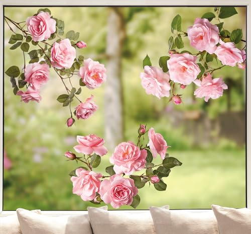 Pixblick Fenstersticker - Rosa Rosen Ranken I 3 große Sticker I Made in Germany I Wiederverwendbar von Pixblick