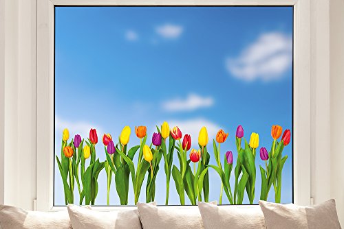 Pixblick Fenstersticker - Tulpen (2 große Bögen) I Die Tulpen sind ein zusammenhängender Sticker I Made in Germany I Wiederverwendbar von Pixblick