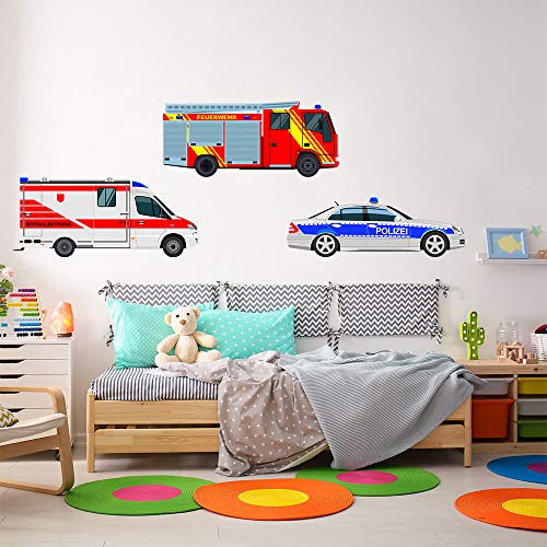 Pixblick Hochwertige Wandtattoos I Feuerwehr, Krankenwagen und Polizeiauto I Selbstklebend von Pixblick