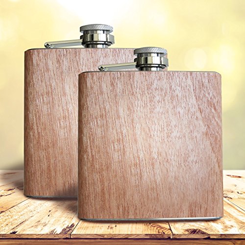 2 Stück - Flachmann mit Holz Ummantelung | 6 oz - 180 ml | Alkohol Flasche von Pixelstudio