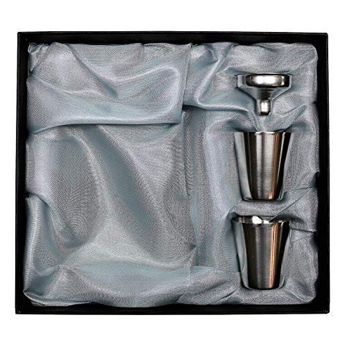 Geschenkset für Pixelstudio Flachmann, mit Trichter & Becher Geschenk Set Box Etui Schatulle Schachtel Alkohol Tasse von Pixelstudio