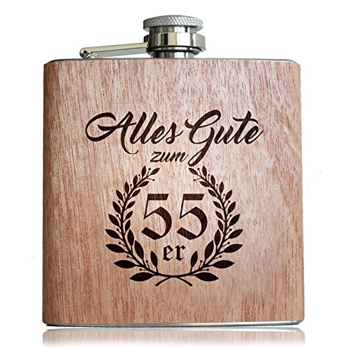 Holz Flachmann Geschenk zum 55. Geburtstag | 55er Männer Mann Freund Vater Papa von Pixelstudio