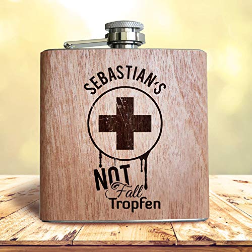 Holz Flachmann Notfalltropfen, mit persönlicher Namens Gravur! Lustige und individuelle Geschenk Idee von Pixelstudio