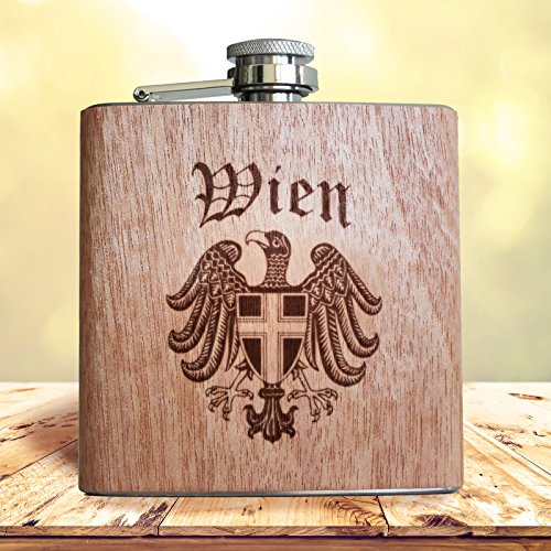 Holz Flachmann Wien 6oz. Mit Gravur von Wiener Adler Wappen Tier von Pixelstudio