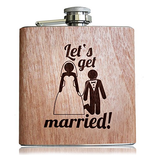 Holz Flachmann mit Gravur: Let's get married | Geschenk zum Junggesellenabschied, Hochzeit, Heirat, JGA von Pixelstudio