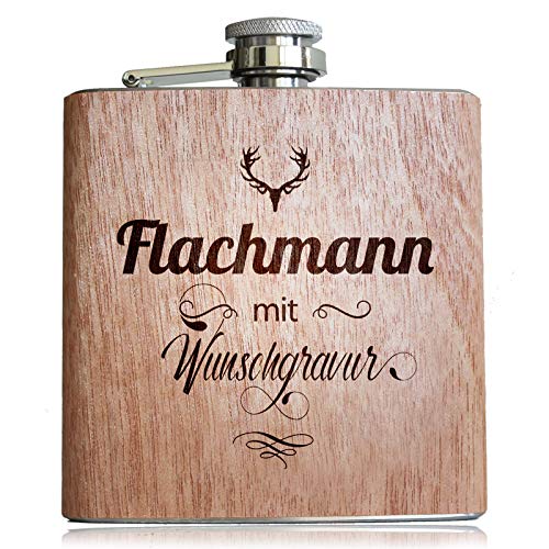 Holz Flachmann mit Wunsch Gravur! Mit eigenem Namen, Text, Logo, Vereine, Firmen. Geschenk Idee für Männer und Frauen von Pixelstudio