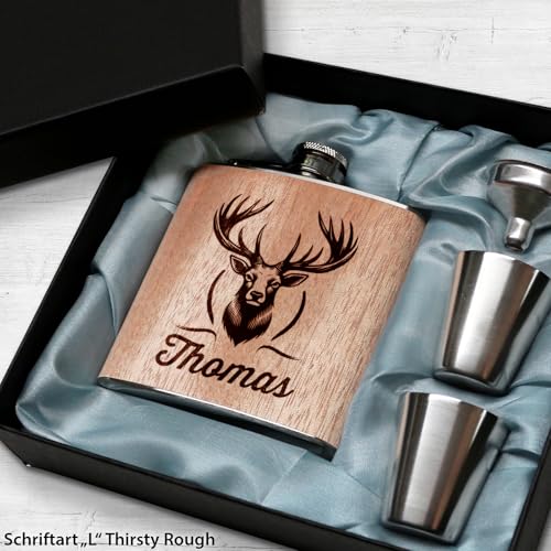 Jäger Geschenk Holz Flachmann Hirsch mit Gravur Flachmann Jäger Geschenkidee Männer Holz von Pixelstudio