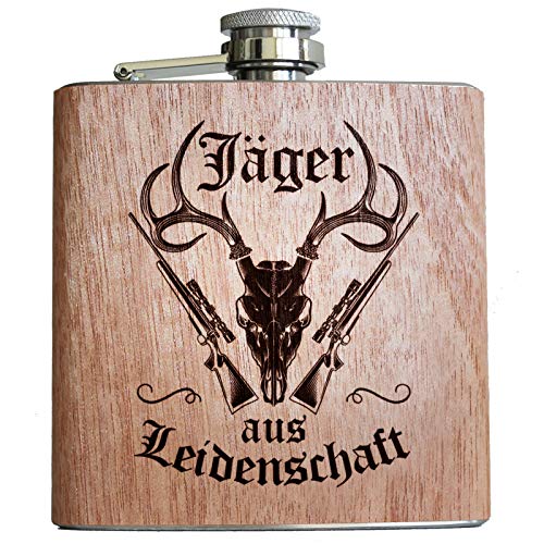 Jäger Holz Flachmann Jagd Jägerin jagen Geschenke Männer Frauen Hirsch Geweih lustiger Spruch Alkohol Jäger von Pixelstudio