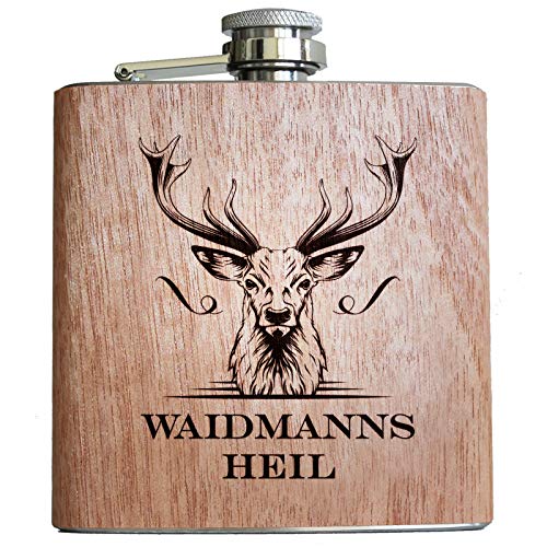 Jäger Holz Flachmann Jagd Jägerin jagen Geschenke Männer Frauen Hirsch Geweih lustiger Spruch Alkohol Waidmannsheil von Pixelstudio