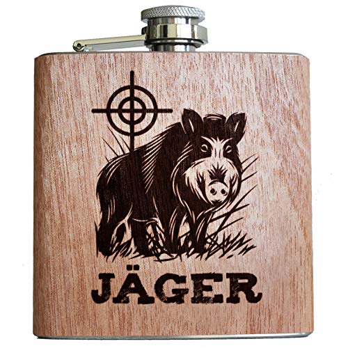 Jäger Holz Flachmann Jagd Jägerin jagen Geschenke Männer Frauen Hirsch Geweih lustiger Spruch Alkohol Wildschwein von Pixelstudio
