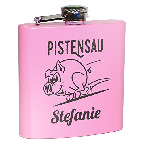 Pistensau Flachmann Pink Rosa mit Namen persönlich Geschenk Skifahrer Skifahrerin Après Ski Scherzartikel lustig Spruch von Pixelstudio