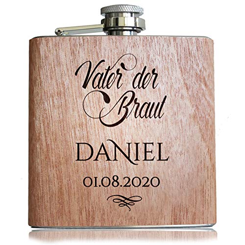 Pixelstudio Brautvater Geschenk Holz Flachmann Vater der Braut Geschenkidee Hochzeit Bester Papa persönliche Gravur Name von Pixelstudio