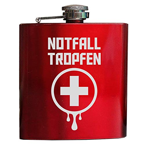 Pixelstudio Flachmann mit Gravur Lustige Sprüche Berge Wandern Bergsteigen Après-Ski Skifahren Geschenk Rot - Notfalltropfen von Pixelstudio