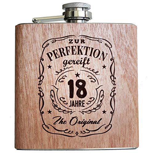 Pixelstudio Geburtstag Holz Flachmann mit Gravur Geschenk für Männer Frauen Alkohol Geburtstagsgeschenk Geschenkidee Papa Opa Lustige Sprüche 18. Geburtstag von Pixelstudio