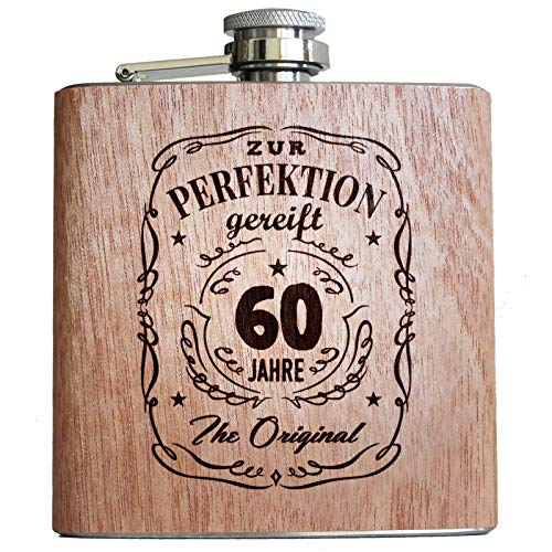 Pixelstudio Geburtstag Holz Flachmann mit Gravur Geschenk für Männer Frauen Alkohol Geburtstagsgeschenk Geschenkidee Papa Opa Lustige Sprüche 60. Geburtstag von Pixelstudio