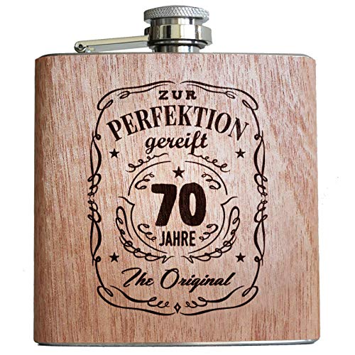 Pixelstudio Geburtstag Holz Flachmann mit Gravur Geschenk für Männer Frauen Alkohol Geburtstagsgeschenk Geschenkidee Papa Opa Lustige Sprüche 70. Geburtstag von Pixelstudio