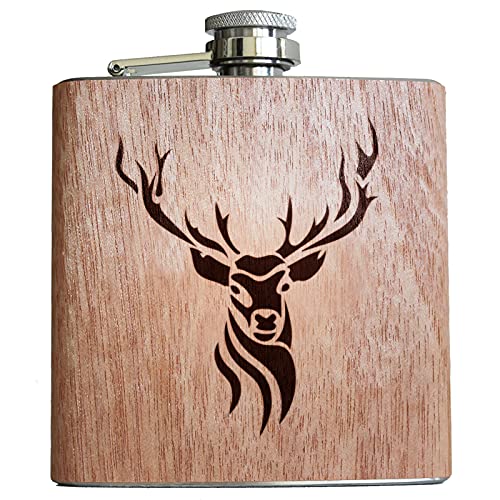 Flachmann Hirsch 6oz | Mit Holz Ummantelung & Gravur. Geschenk Idee für Jäger Jägerinnen Förster Jagd Männer Geweih von Pixelstudio