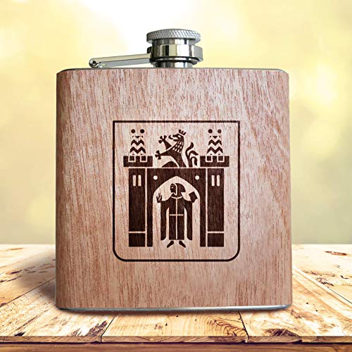 Pixelstudio Holz Flachmann München Wappen Gravur, 6oz | Geschenk für Münchner Patrioten Nur Flachmann von Pixelstudio