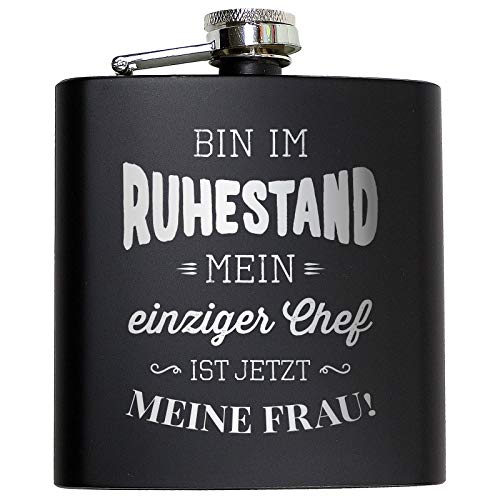 Pixelstudio Ruhestand Geschenk Flachmann mit Gravur Männer Geschenkidee Rente Pension Lustiger Spruch Rentner von Pixelstudio