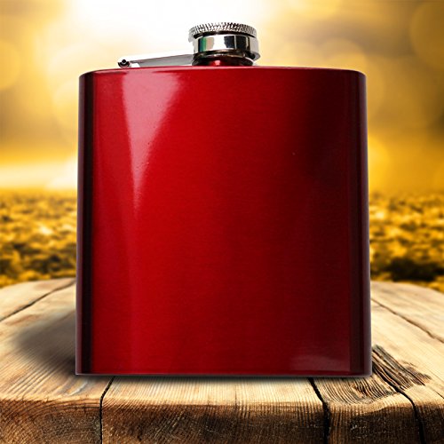 Roter Flachmann 6 oz - 177 ml | Schöne Taschenflasche für Alkohol, Rot glänzend lackiert von Pixelstudio