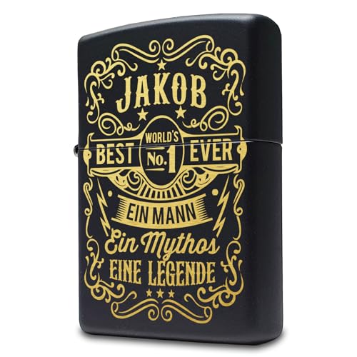 Schwarzes Zippo Feuerzeug mit personalisierter Gravur, Sturmfeuerzeug | Geschenk für Männer Legende Mythos von Pixelstudio