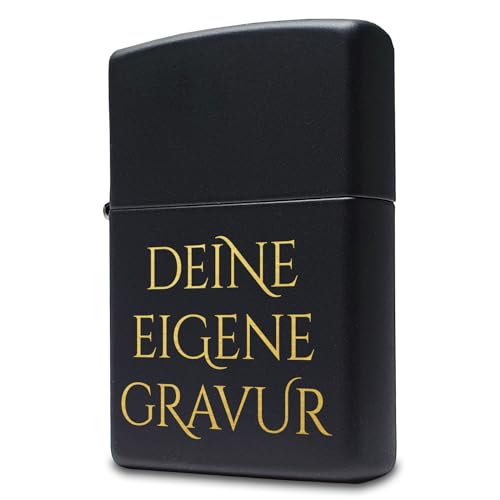 Schwarzes Zippo Feuerzeug mit personalisierter Gravur, Sturmfeuerzeug | Geschenk für Männer mit Text & Name Wunschtext von Pixelstudio
