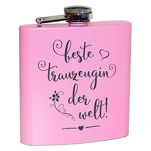 Trauzeuge & Trauzeugin Flachmann Geschenk Hochzeit Alkohol Mann Frau lustig fragen Geschenkidee Pink - Beste Trauzeugin der Welt von Pixelstudio