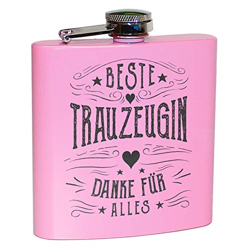 Trauzeuge & Trauzeugin Flachmann Geschenk Hochzeit Alkohol Mann Frau lustig fragen Geschenkidee Pink - Beste Trauzeugin von Pixelstudio