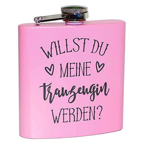 Trauzeuge & Trauzeugin Flachmann Geschenk Hochzeit Alkohol Mann Frau lustig fragen Geschenkidee Pink - Willst du meine Trauzeugin sein von Pixelstudio